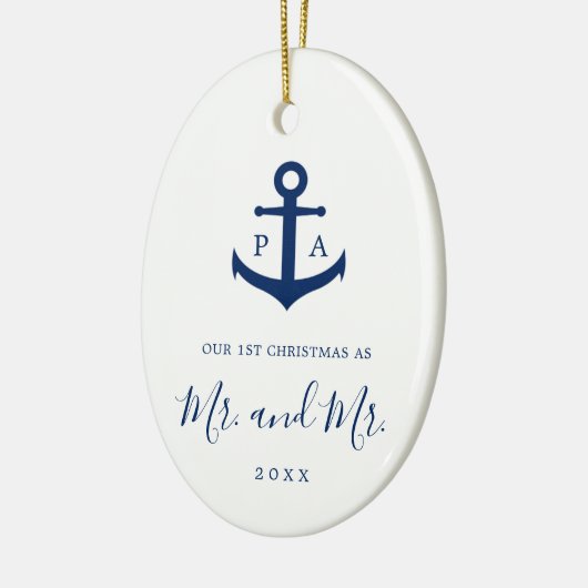 私たちの初めてのクリスマスフォトモノグラム航海のゲイ セラミックオーナメント (左)