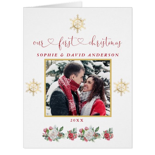 私たちの初めてのクリスマスフローラスノーフレーク結婚写真 (正面)