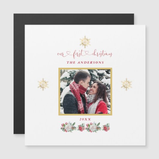 私たちの初めてのクリスマスフローラスノーフレーク結婚写真 (正面/裏面)