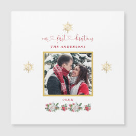 私たちの初めてのクリスマスフローラスノーフレーク結婚写真