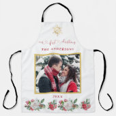 私たちの初めてのクリスマスフローラスノーフレーク結婚写真 エプロン (正面)