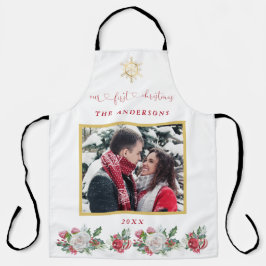 私たちの初めてのクリスマスフローラスノーフレーク結婚写真 エプロン