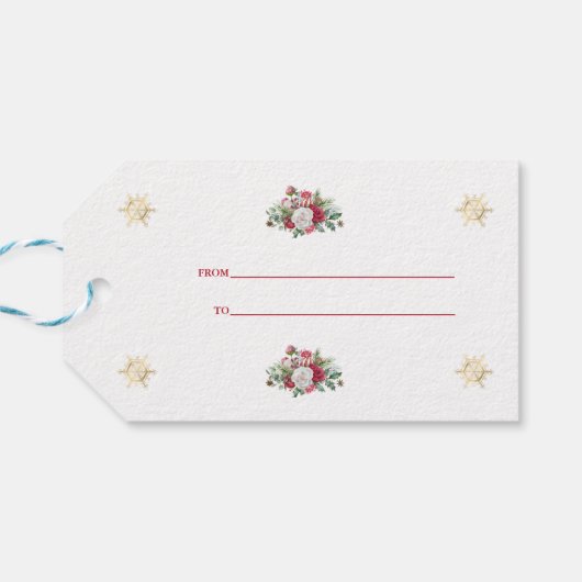 私たちの初めてのクリスマスフローラスノーフレーク結婚写真 ギフトタグ (裏面横)