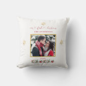 私たちの初めてのクリスマスフローラスノーフレーク結婚写真 クッション (正面)