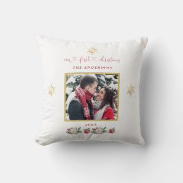私たちの初めてのクリスマスフローラスノーフレーク結婚写真 クッション