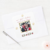私たちの初めてのクリスマスフローラスノーフレーク結婚写真 スクエアシール (封筒)
