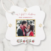 私たちの初めてのクリスマスフローラスノーフレーク結婚写真 フェイバータグ (正面)