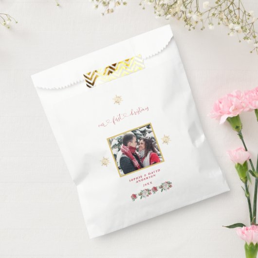 私たちの初めてのクリスマスフローラスノーフレーク結婚写真 フェイバーバッグ (封をした状態)