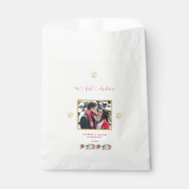 私たちの初めてのクリスマスフローラスノーフレーク結婚写真 フェイバーバッグ