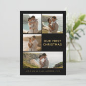 私たちの初めてのクリスマスブラックと金ゴールド沿岸写真 シーズンカード (スタンド正面)