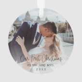 私たちの初めてのクリスマスブラックスクリプトの写真 オーナメント (裏面)