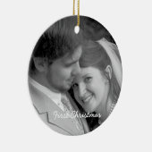 私たちの初めてのクリスマスブラックダマスクフォトオーナメント セラミックオーナメント (右)