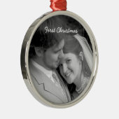 私たちの初めてのクリスマスブラックダマスクフォトオーナメント メタルオーナメント (右)