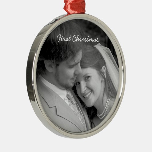 私たちの初めてのクリスマスブラックダマスクフォトオーナメント メタルオーナメント (右)