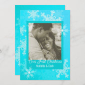 私たちの初めてのクリスマスブルースノーフレークスミニマリスト シーズンカード (正面/裏面)