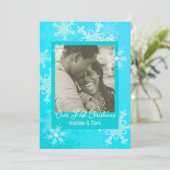 私たちの初めてのクリスマスブルースノーフレークスミニマリスト シーズンカード (スタンド正面)