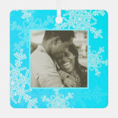 私たちの初めてのクリスマスブルースノーフレークスミニマリスト メタルオーナメント (正面)