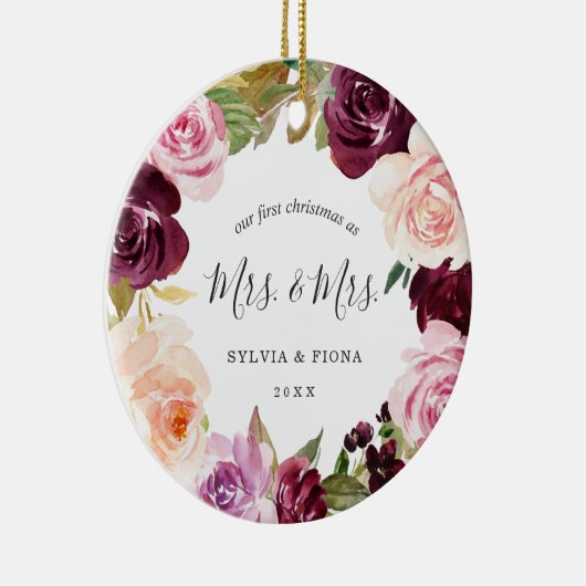 私たちの初めてのクリスマスプラムフローラ写真レズビアン セラミックオーナメント (右)