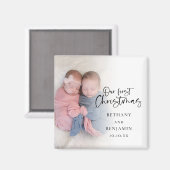 私たちの初めてのクリスマスベビーツインズ写真名Year マグネット (正面/裏面)