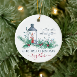 私たちの初めてのクリスマスホリーとキャンドルライトランタン セラミックオーナメント