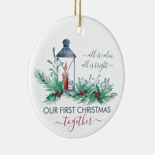 私たちの初めてのクリスマスホリーとキャンドルライトランタン セラミックオーナメント (右)