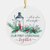 私たちの初めてのクリスマスホリーとキャンドルライトランタン セラミックオーナメント (正面)