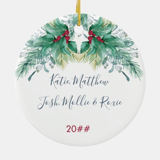 私たちの初めてのクリスマスホリーとキャンドルライトランタン セラミックオーナメント (裏面)