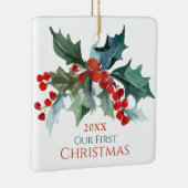 私たちの初めてのクリスマスホリーと名前の付いた果実 セラミックオーナメント (右)