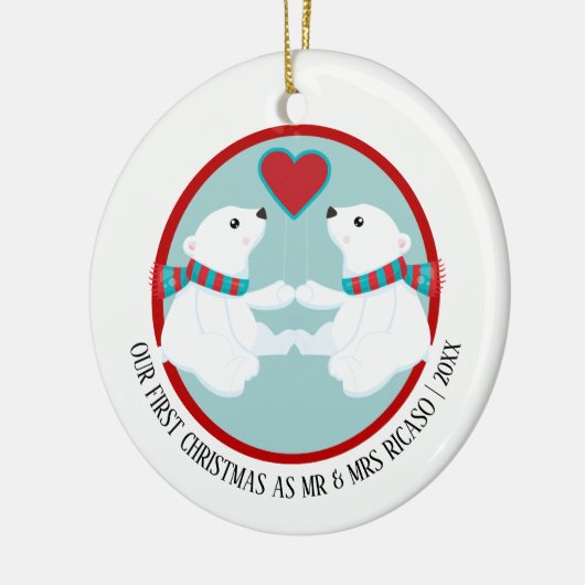私たちの初めてのクリスマスポーラベアパーソナライズされた セラミックオーナメント (左)