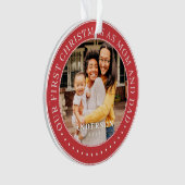 私たちの初めてのクリスマスママとパパシンプル写真 オーナメント (正面)