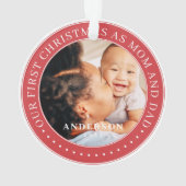 私たちの初めてのクリスマスママとパパシンプル写真 オーナメント (裏面)