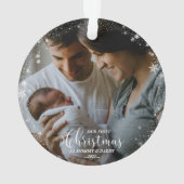 私たちの初めてのクリスマスママとパパスノーフレーク写真 オーナメント (裏面)