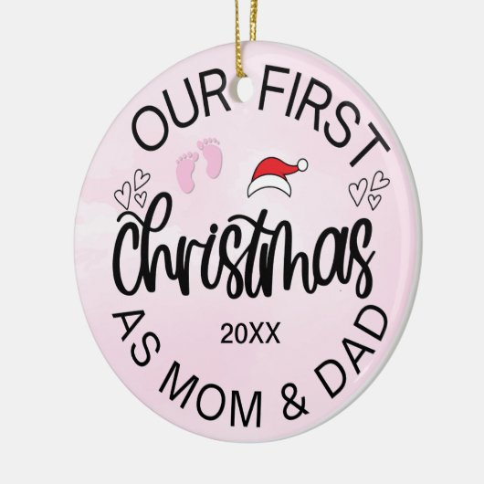 私たちの初めてのクリスマスママとパパベビーガール セラミックオーナメント (左)