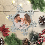 私たちの初めてのクリスマスママとパパベビー写真 スノーフレークピューターオーナメント