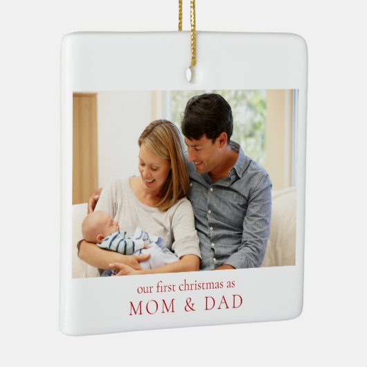 私たちの初めてのクリスマスママとパパベビー写真 セラミックオーナメント (右)