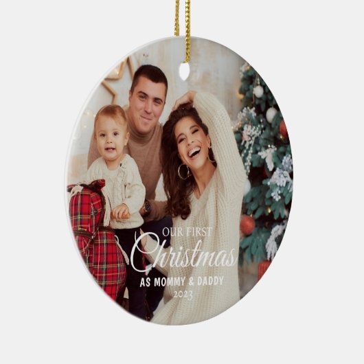 私たちの初めてのクリスマスママとパパベビー写真 セラミックオーナメント (右)