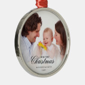 私たちの初めてのクリスマスママとパパベビー写真 メタルオーナメント (右)