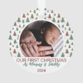私たちの初めてのクリスマスママとパパベビー2写真 オーナメント (裏面)