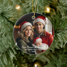 私たちの初めてのクリスマスママとパパ写真 セラミックオーナメント