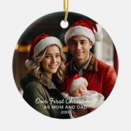 私たちの初めてのクリスマスママとパパ写真 セラミックオーナメント