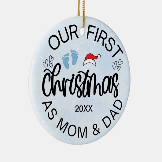 私たちの初めてのクリスマスママとパパ男の赤ちゃん セラミックオーナメント (右)