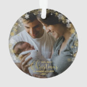 私たちの初めてのクリスマスママとパパ金箔の写真 オーナメント (裏面)