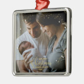 私たちの初めてのクリスマスママとパパ金箔の写真 メタルオーナメント (左)