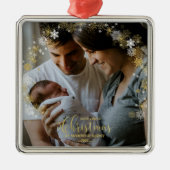 私たちの初めてのクリスマスママとパパ金箔の写真 メタルオーナメント (正面)