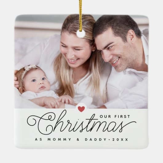 私たちの初めてのクリスマスママとパパ2の写真 セラミックオーナメント (裏面)