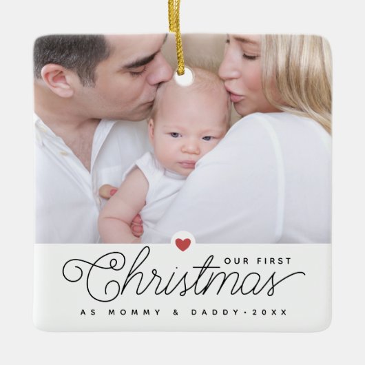 私たちの初めてのクリスマスママとパパ2の写真 セラミックオーナメント (正面)