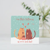 私たちの初めてのクリスマスママとパパ!可愛い猫 シーズンカード (スタンド正面)