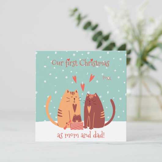 私たちの初めてのクリスマスママとパパ!可愛い猫 シーズンカード (スタンド正面)