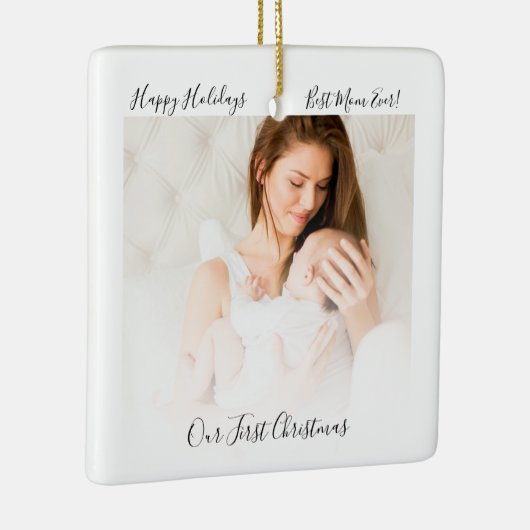 私たちの初めてのクリスマスママとベビー写真素朴 セラミックオーナメント (右)