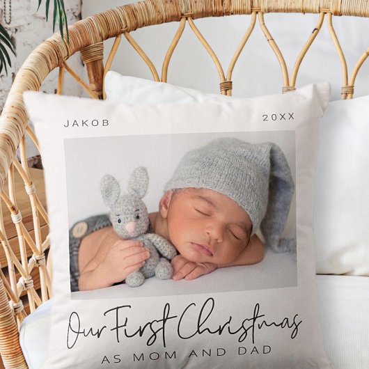 私たちの初めてのクリスマスママ&パパミニマルモダンリスト クッション